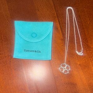 Tiffany & Co. Silver Clover Pendant Necklace with Blue Pouch